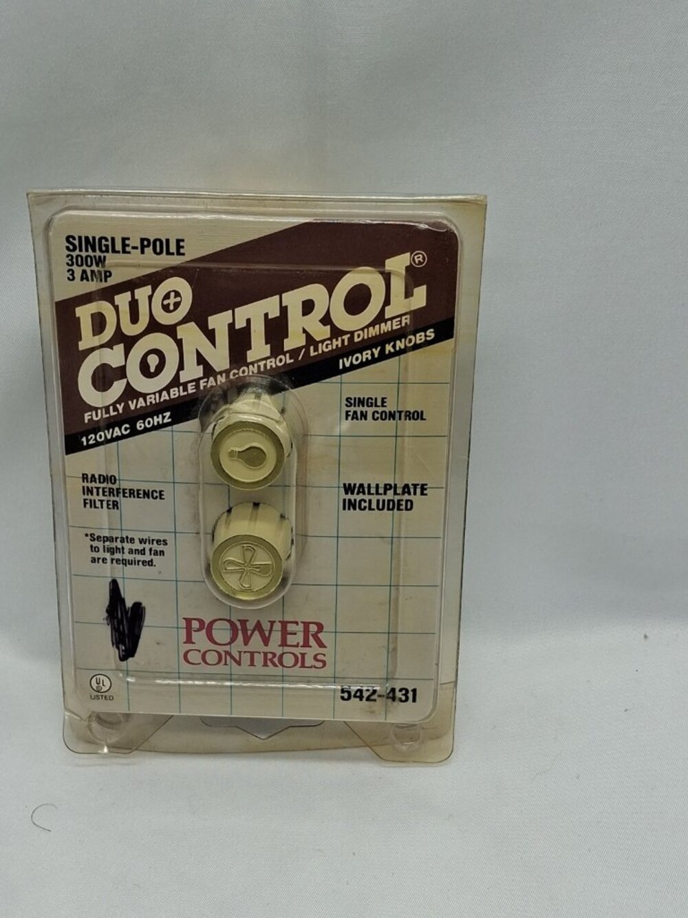 VTG 80s Power Controls Duo Control Dual 542-431 Fan Light Dimmer Ivory Knob NEW
